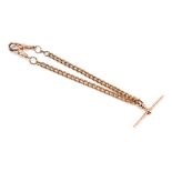 A 9ct rose gold T-bar watch chain, approx 12.3g.
