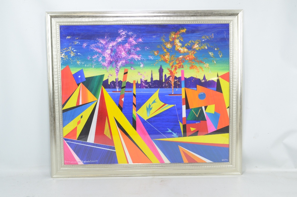 DAVID WILDE (1918-1974); acrylic on board, 'Venice Verticals with Raphael's Fireworks', signed lower - Bild 2 aus 5
