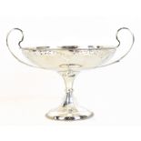 ERNEST DRUIFF & CO; a George V hallmarked silver twin handled pedestal cup with rim and pierced
