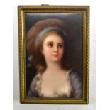 KPM; a 19th century hand painted plaque depicting a portrait bust of a maiden, impressed mark verso,