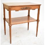 A mid-20th century French side table with single frieze drawer and undertier shelf, 69cm.