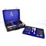 BESTECKE; a Solingen canteen of 24ct gold plated cutlery, in leather suitcase.