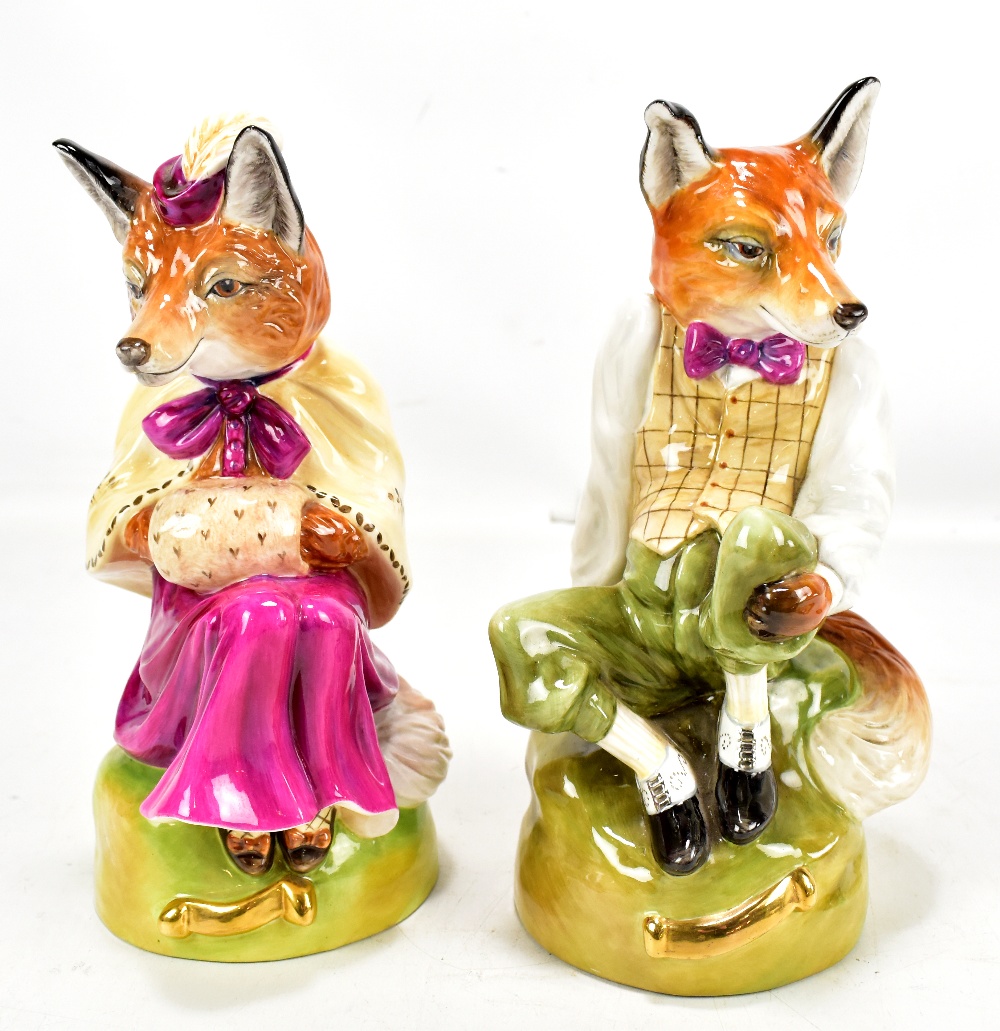 ROYALE STRATFORD; two hand painted porcelain figures, 'Grandfather Fox' and 'Grandmother Fox',