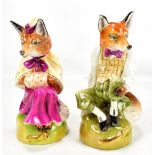 ROYALE STRATFORD; two hand painted porcelain figures, 'Grandfather Fox' and 'Grandmother Fox',