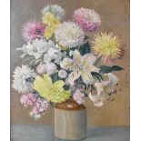 WINIFRED ELIZABETH HARDMAN (1890-1972); oil on board, 'Lilies and Dahlias', signed, inscribed to
