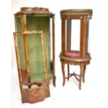 Two late 19th century French vitrines with gilt metal mounts for restoration, the slightly larger of