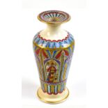 An unusual Pratt type Eastern decorated vase with flared rim and gilt heightened circular foot,