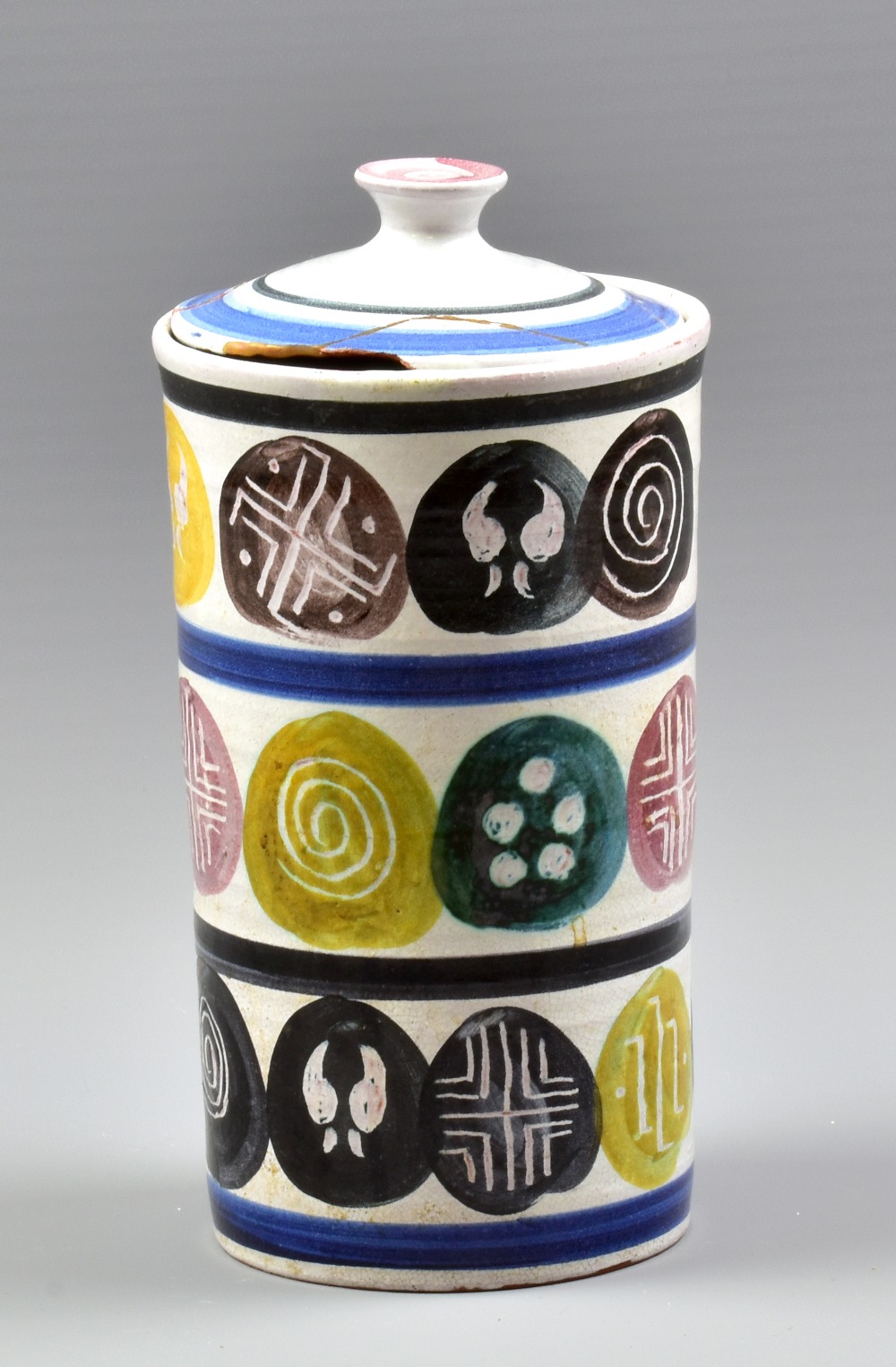 ALAN CAIGER-SMITH (1930-2020); an early pre-Aldermaston tin glazed earthenware jar and cover with