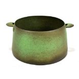 CHIU-I-WU (born 1968); a lugged stoneware vessel covered in matt green glaze, sprigged WU mark,