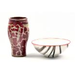 JACQUI RAMRAYKA; a stoneware vase covered in crawling copper red glaze, impressed mark, height 21cm,