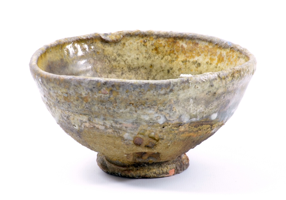 CHARLES BOUND (born 1939); a stoneware footed bowl, wood-fired, impressed marks, diameter 14cm.