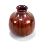 ROYAL LANCASTRIAN; a glazed globular vase with gold and brown streaks, impressed marks and