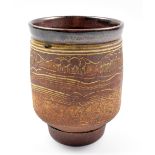 MICHAEL CASSON (1925-2003); a stoneware vase, dry ash glaze with incised landscape decoration,