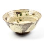 WILLIAM MARSHALL (1923-2007); a stoneware footed bowl, iron and sea green decoration on hakeme