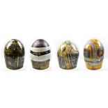 STEVEN GLASS; four earthenware bollard forms, various glazes, incised signatures, tallest 47cm (4).