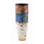 ROBIN WELCH (1936-2019); a tall stoneware vessel decorated with bands of colour, impressed RW