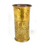 KESWICK SCHOOL OF INDUSTRIAL ARTS; a brass Arts and Crafts cylindrical vase with turned rim, the