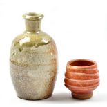 PHIL ROGERS (born 1951); a stoneware bottle and sake cup, impressed PR marks, tallest height 16cm (