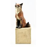 SUSAN CLAIRE PAGE (born 1952); a stoneware animal sculpture, 'Red Fox on Square Base', impressed SCP