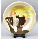 BRUCE McLEAN (born 1944); a large earthenware plate with brush and incised decoration on buff