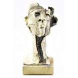 OSTINELLI & PRIEST; a small stoneware sculpture of a human head, impressed mark, height 17cm. (D)