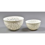 ANGELA VERDON (born 1949); two pierced porcelain bowls, incised AV marks, largest diameter 15cm (2).