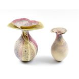 MARIA STEWART; two porcelain vases with petal rims, painted MS marks, smaller dated 1983, tallest