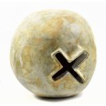 GORDON BALDWIN (born 1932); an earthenware sphere, 'Uneasy Vessel', with cross shaped opening to