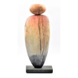 JILL SOLOMON; a smoke fired sculpture on slate base, 'Contemplation', incised signature, height