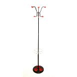 HAGO; an 'Atomic' coat/stick stand with red plastic 'hooks' on circular base. height 168cm.