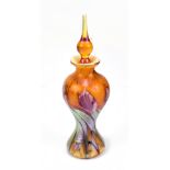 DAVE BARRAS FOR OKRA GLASS; a 'Samarkand' perfume bottle and stopper, signed to base, height 19cm,