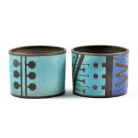 ERIC MOSS (born 1959); a pair of oval raku 'atomic' vessels, impressed marks, height 11cm (2). (D)