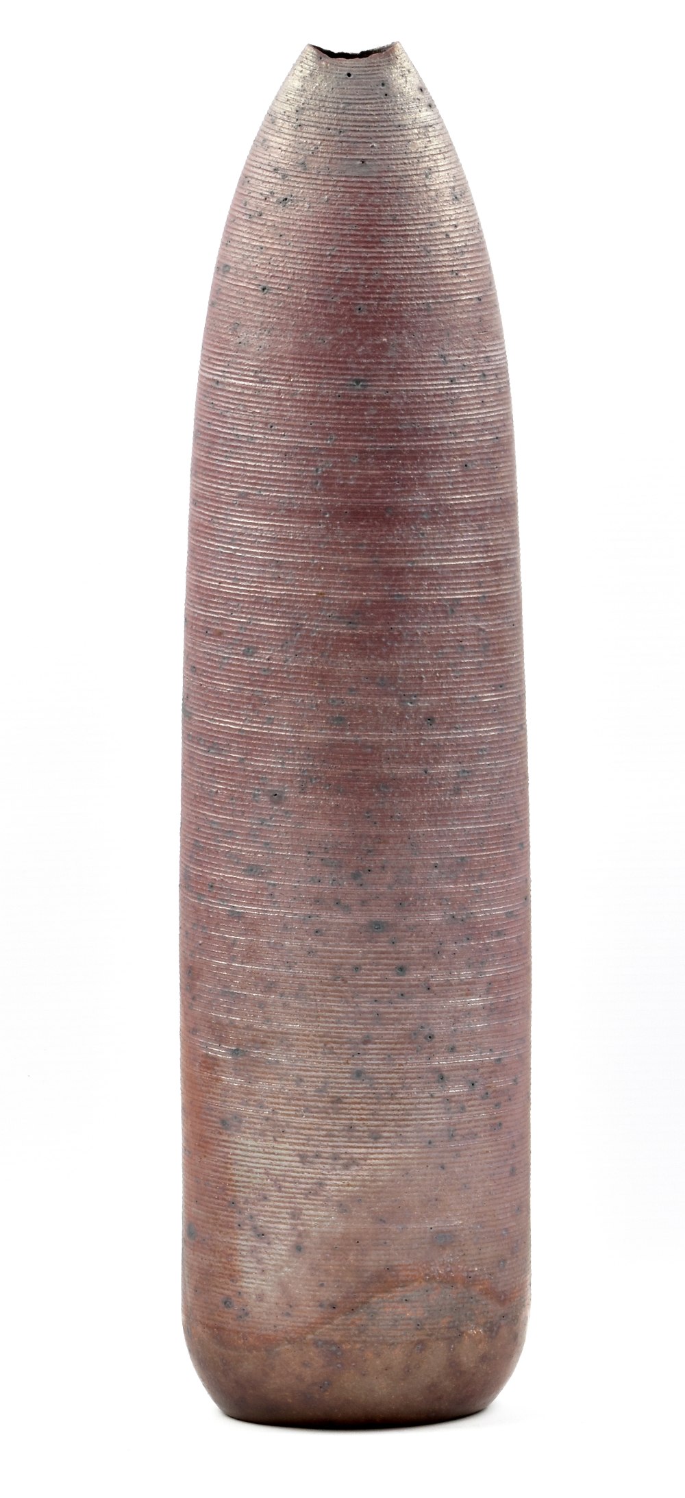 JOANNA CONSTANTINIDIS (1927-2000); a tall stoneware vase, incised surface with metallic sheen,