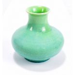 PILKINGTON'S ROYAL LANCASTRIAN; a glazed bulbous vase with inverted neck, finished in a turquoise