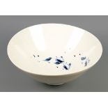 RICHARD HEELEY; a large porcelain bowl with cobalt fish decoration, impressed RH and painted pottery