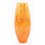 KJELL ENGMANN FOR KOSTA BODA; an ovoid glass vase with mottled red and yellow detail, signed to