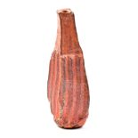 KATERINA EVANGELIDOU; a salt glazed bottle form with ribbed body, impressed K mark, height 26cm. (D)