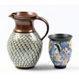 ANDREW HAGUE (born 1948) for Askrigg Pottery; a stoneware jug with fish scale pattern to body,