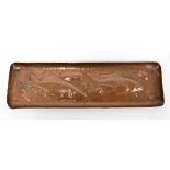 NEWLYN; an Arts and Crafts copper rectangular pin tray, relief decorated with fish, unmarked, length