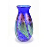 DAVE BARRAS FOR OKRA GLASS; an 'Eiger' ovoid vase with flared neck, signed to base, height 24cm,