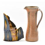 TOFF MILWAY (born 1949); a tall salt glazed jug, painted signature, height 24cm, and a Richard