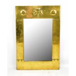 LIBERTY & CO; an Arts and Crafts brass framed 'Ostade' rectangular wall mirror, height 45cm.