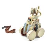 ALAN HEAPS (born 1941); a fantasy stoneware sculpture of a four wheel vehicle surmounted by a