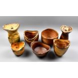 LARRY ZEIDMAN; a group of Hawaiian turned wood bowls and vases, various woods including kukui,