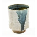 WILLIAM MARSHALL (1923-2007); a stoneware yunomi, sea green decoration on pale grey ground,
