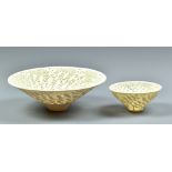 SANDRA BLACK (born 1950); two perforated porcelain bowls, incised signatures and dated 2005, largest