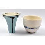 PENNY FOWLER (born 1947); a small bone china vase of flared form, incised signature, height 10cm,