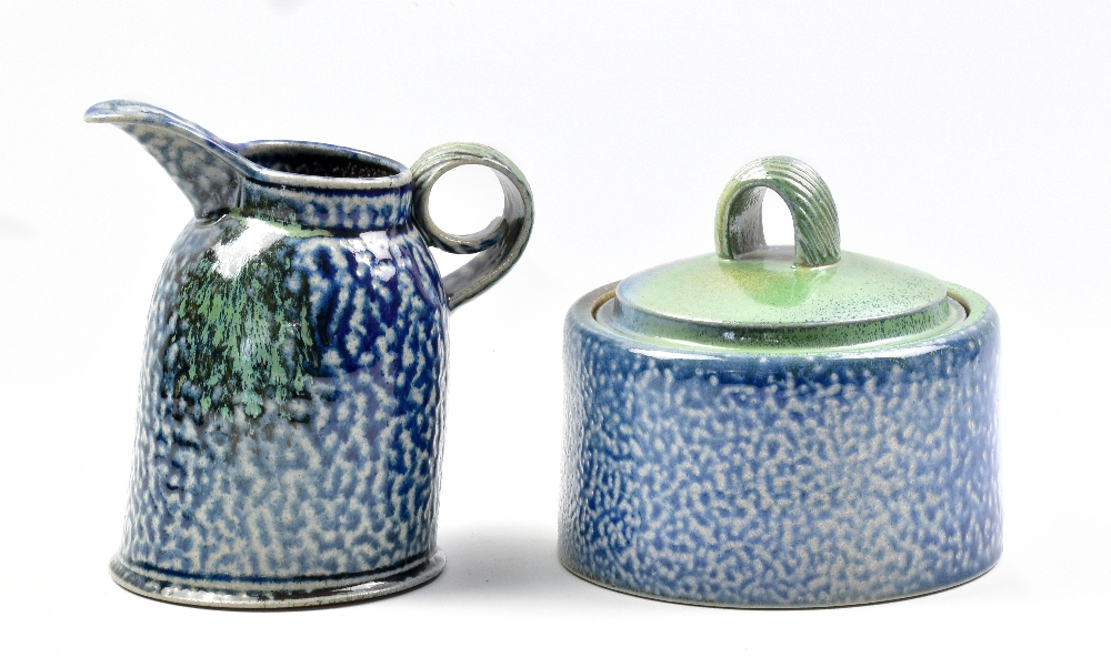 JANE HAMLYN (born 1940); a salt glazed jug and small casserole, impressed JH marks, jug height