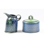 JANE HAMLYN (born 1940); a salt glazed jug and small casserole, impressed JH marks, jug height