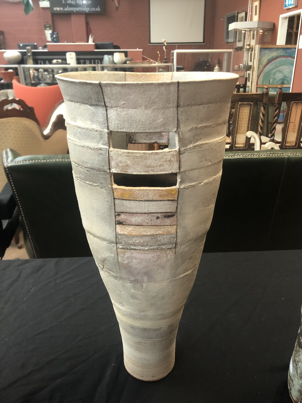 ROBIN WELCH (1936-2019); a tall tapered and pierced stoneware vessel, impressed RW mark, height - Image 4 of 4